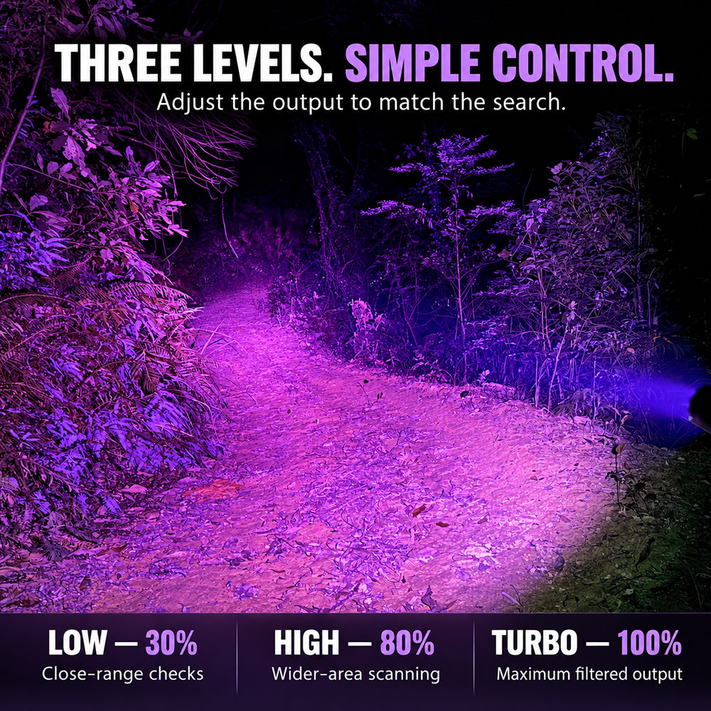 FIELDLUME B1 blood tracking light with three brightness levels for blood-trail visibility in low light