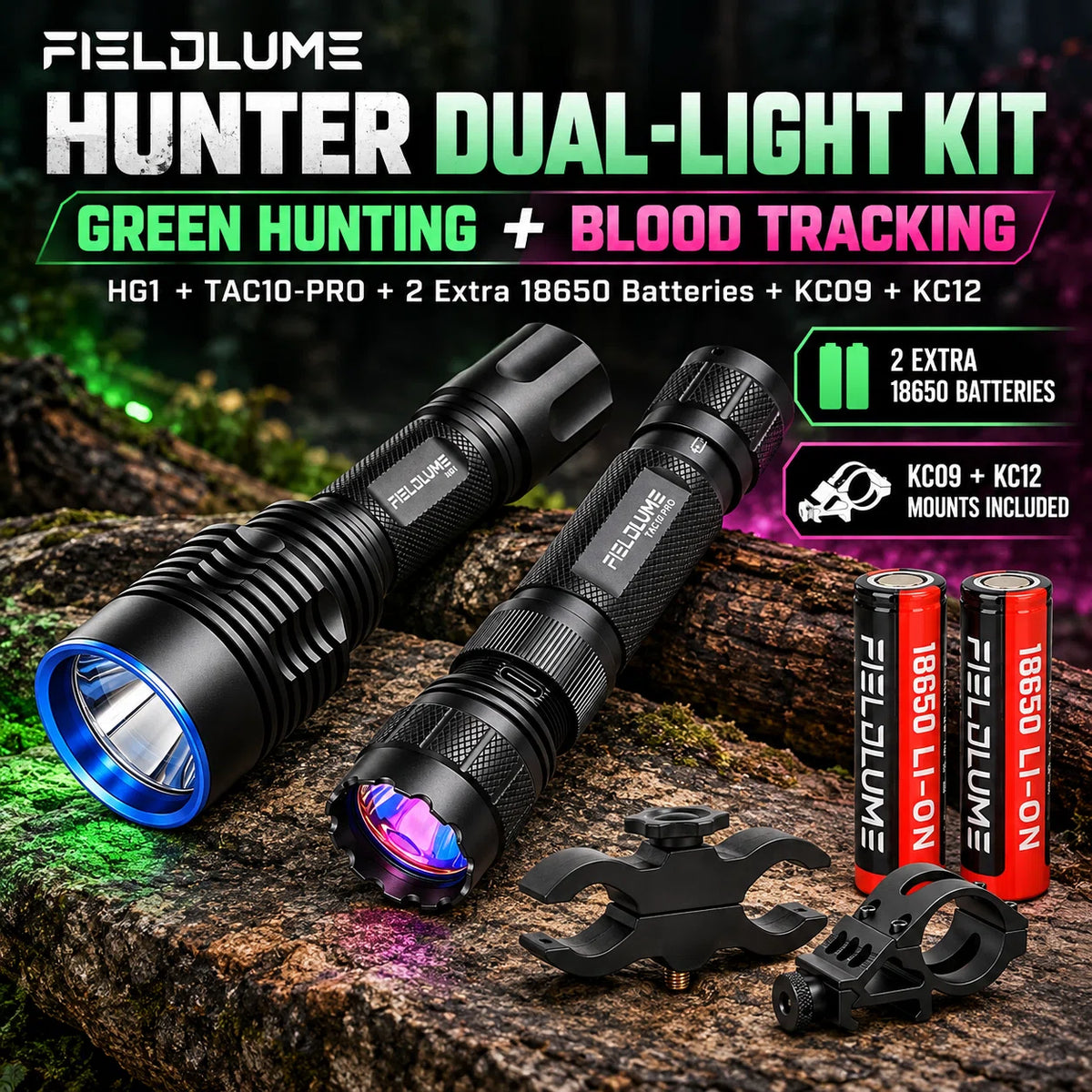 Hunter Dual-Light Kit – HG1 Green Light + TAC10-PRO Blood Tracking Light